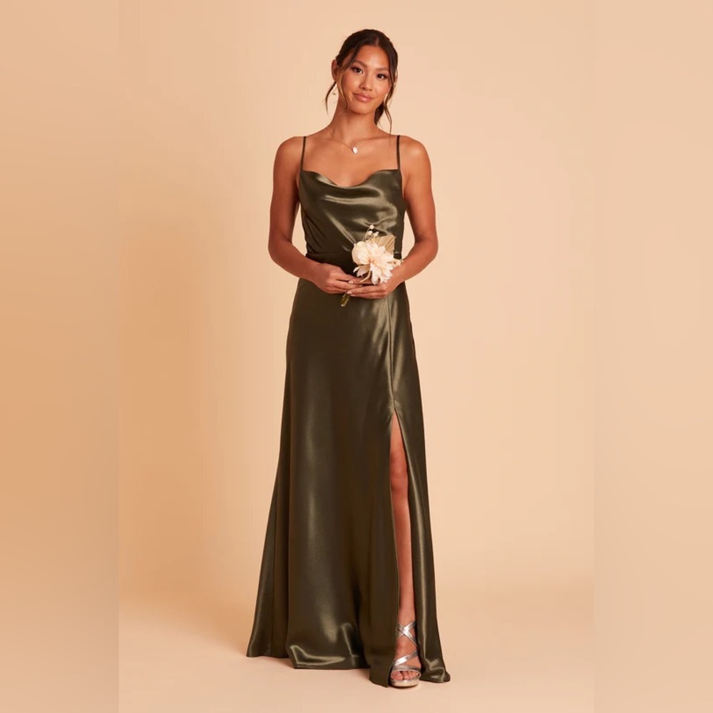 Birdy grey Lisa long dress shiny satin olive - small